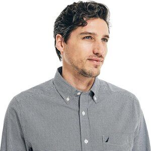 NAUTICA Mens Classic Button-down-shirts, J Navy Checkered Large